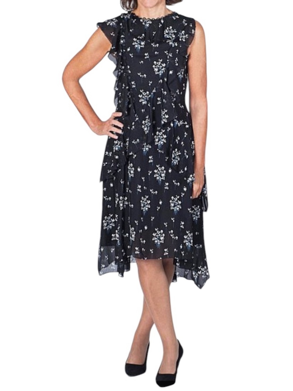 Erdem x H&M silk ruffled floral sleeveless midi dress size 6 excellent condition